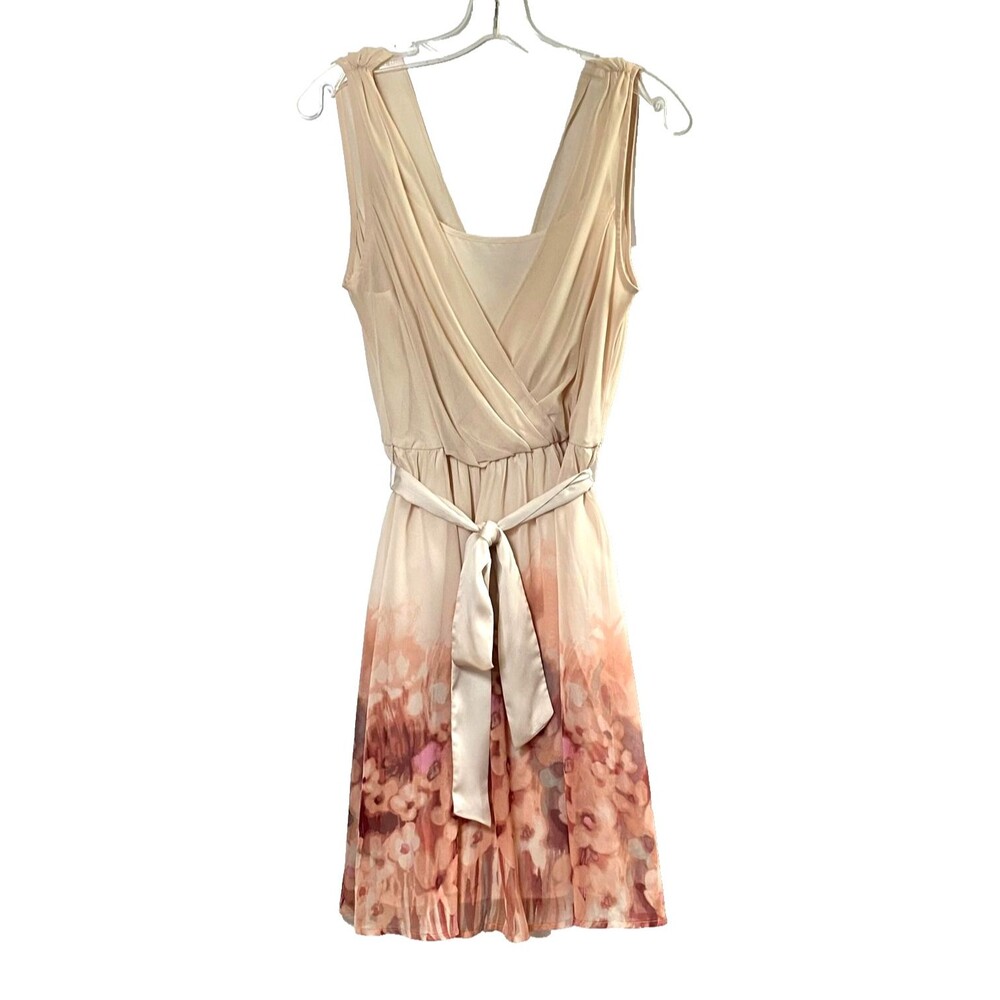 LC Conrad Floral Chiffon Dress Women Size 10 Multicolor Lined Satin Tie Flaws